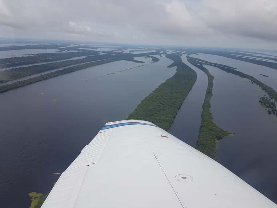 Manaus: Amazon Rainforest Panoramic Airplane Flight - Following the Negro River upstream