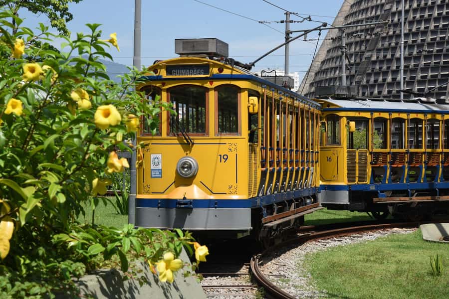 Rio de Janeiro: Lapa and Santa Teresa with Tram Ride - Riding the Santa Teresa tram across the Arcos da Lapa