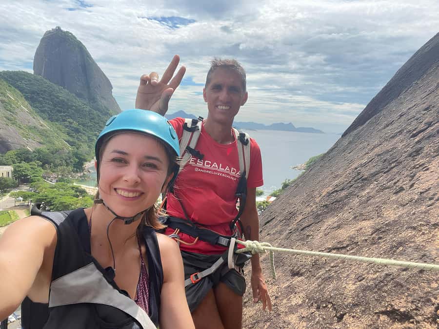 Rio De Janeiro: SUGARLOAF MOUNTAIN HIKE & CLIMB - The steep approach to the 20-meter wall