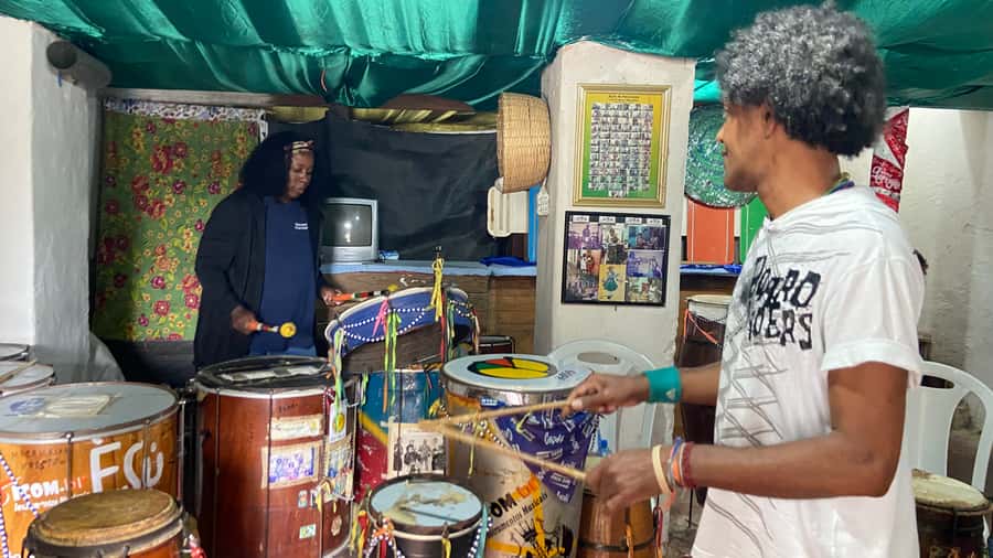 Salvador: 3-Hour Percussion Class - From hotel lobby to the music workshop